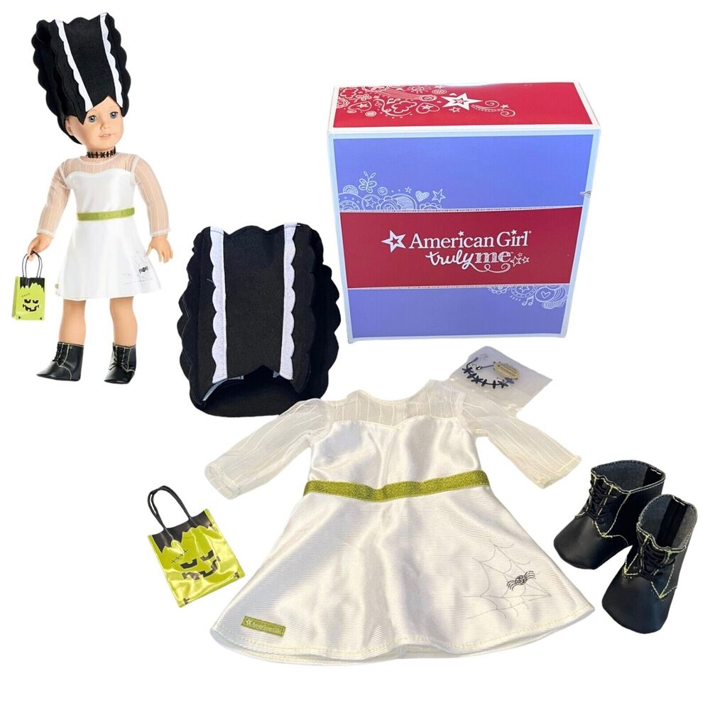 NEW American Girl MOD MONSTER COSTUME Halloween Dress Boots Necklace Wig Bag BOX